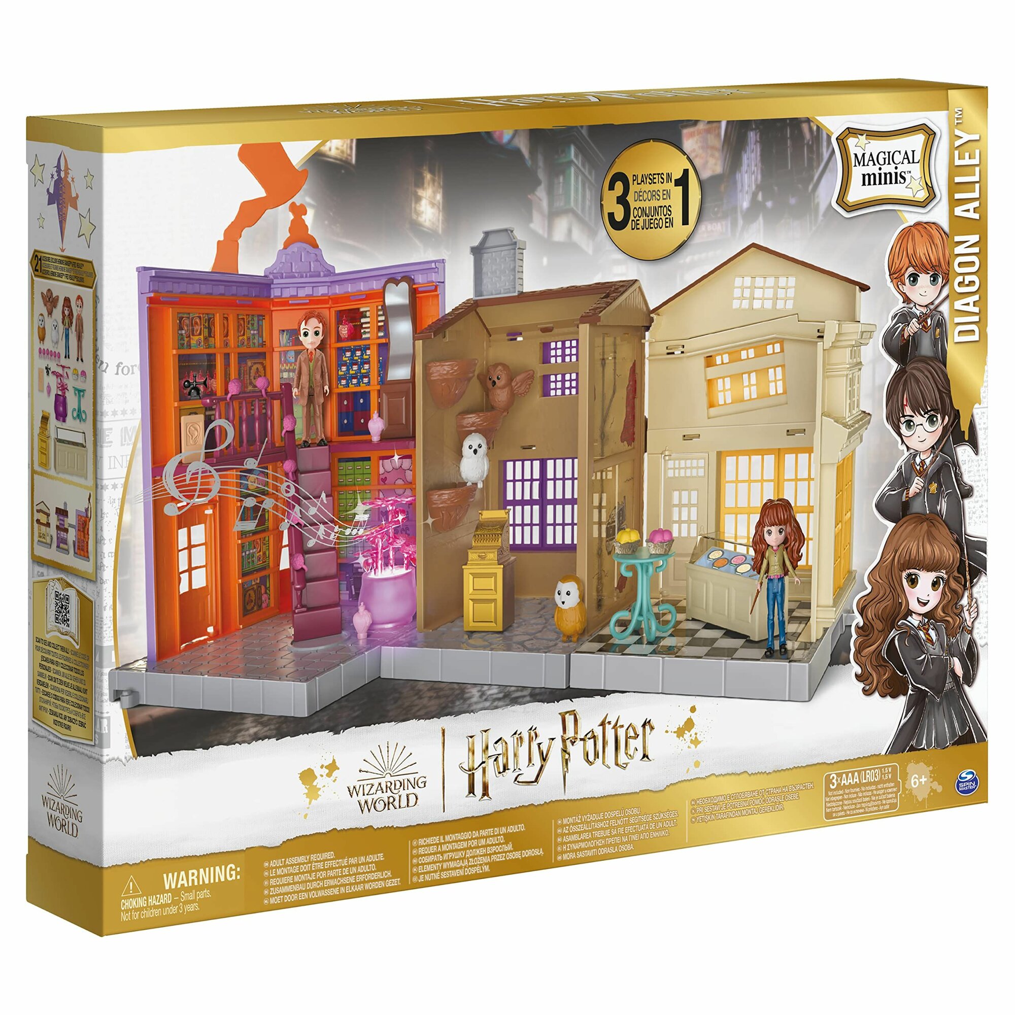 Wizarding World Harry Potter Magical Minis Diagon Alley 3-in-1 Playset / со светом и звуками, 2 фигурками, 21 аксессуаром, детскими игрушками для детей в возрасте от 6 лет и старше / Гарри Поттер