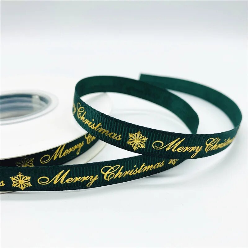 Рождественская лента RYFDBMauve полушелковая 10 мм 5 ярдов 10mm x5yards Темно-зеленый