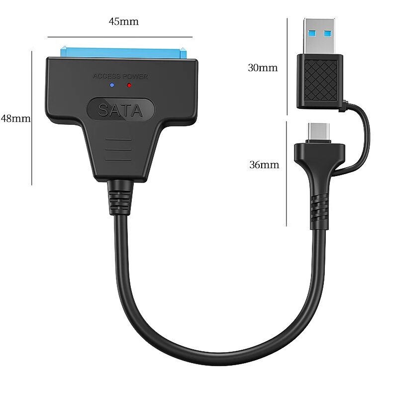 USB3.1/2.0 Кабель SATA-USB Адаптер жесткого диска USB 3.0-SATA III, совместимый с 2,5-дюймовыми жесткими дисками и поддержкой SSD UASP, SATA to USB3.1 2IN1