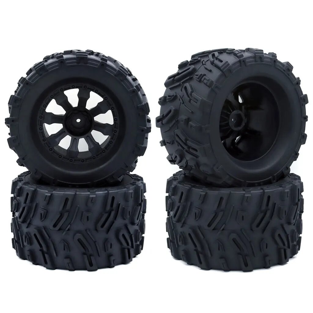 4 шт. 120 мм 125 мм резиновые шины 1/10 RC Monster Truck шины и колесные диски 12 мм шестигранный для RC Crawler Trxs Himoto HSP HPI Redcat, Черный