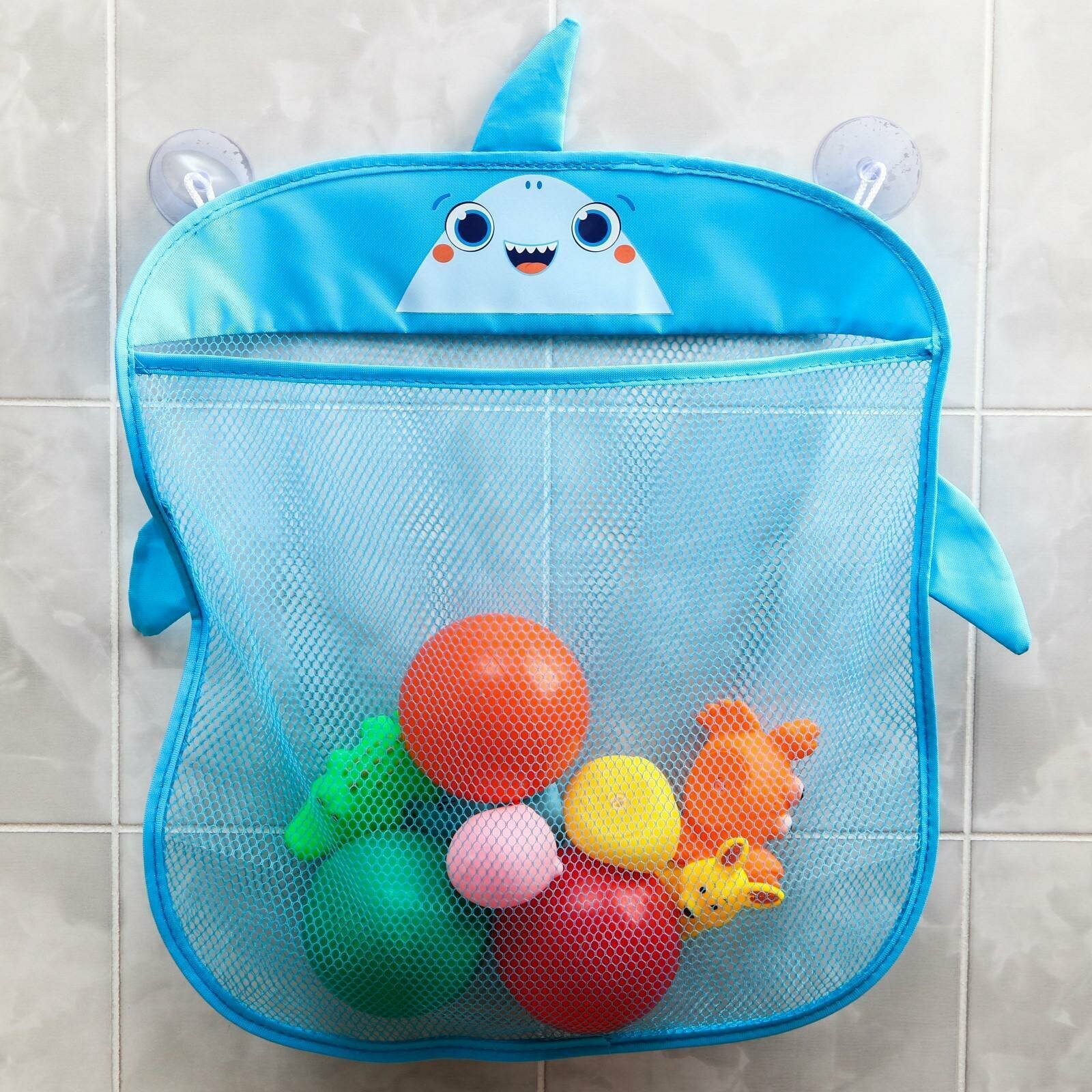 Органайзер для хранения игрушек на присосках "Акула" голубая сетка Крошка Я