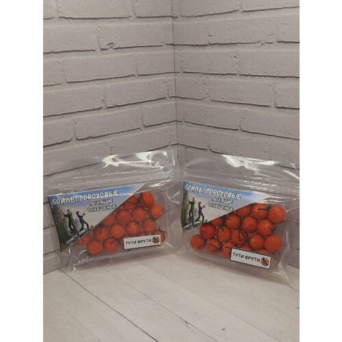 Бойлы 12мм гороховые пылящие 2 упаковки оснащённые Резиновой нитью Аромат тути фрути 40шт в 2-х упаковках