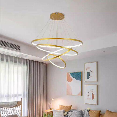 фото Подвесная вертикальная светодиодная люстра кольца 20*40*60*80 золотая (v in) shine light