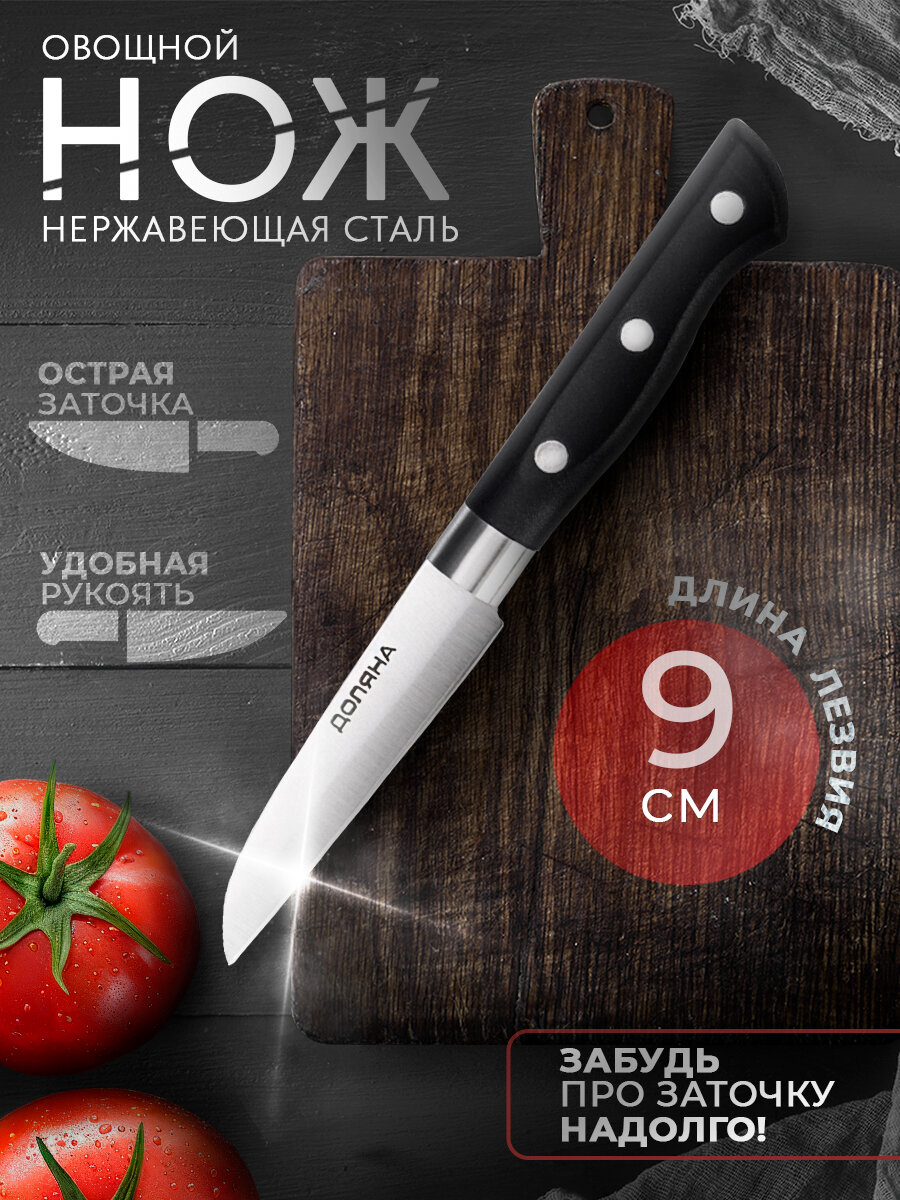 Нож для овощей Доляна «Кронос» лезвие 9 см сталь цвет чёрный