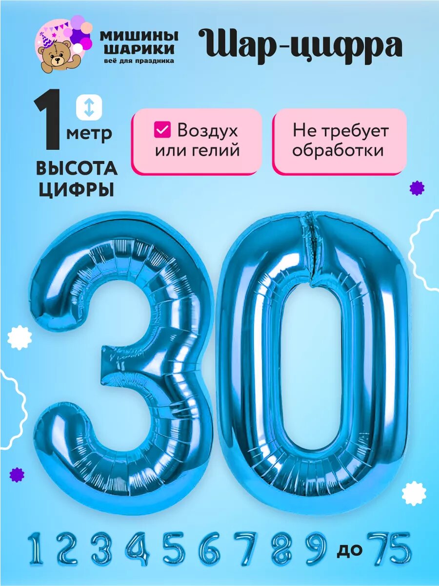Набор воздушных шаров для фотозоны на день рождения фольгированные цифры 30 лет