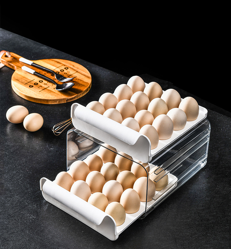 Пищевой кухонный выдвижной двухъярусный контейнер MyPads для яиц в холодильник