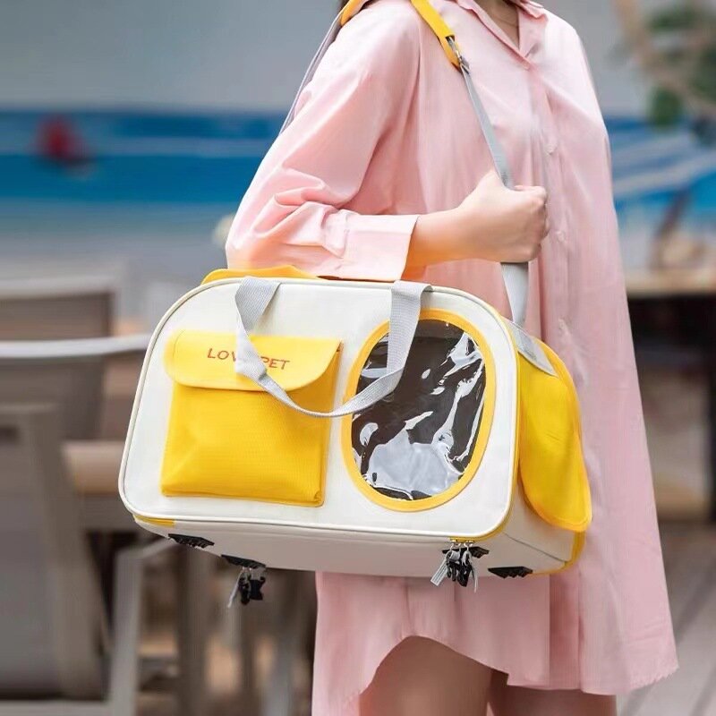 Портативная складная дышащая сумка-капсула для перевозки домашних животных，Рюкзак для домашних животных，Желтый46*31*28см