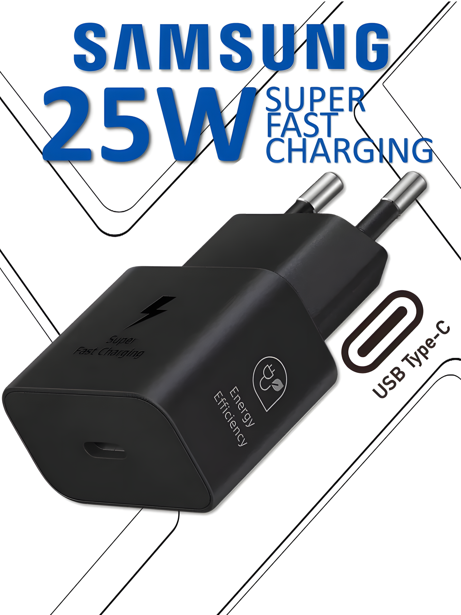 Сетевое зарядное устройство Samsung USB Type-C, адаптер для быстрой зарядки, 25 Вт (KT-T2510), черный