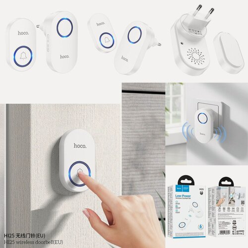 Изображение товара Беспроводной звонок Hoco HI25 Wireless Doorbell до 150 метров, 60 мелодий, Белый