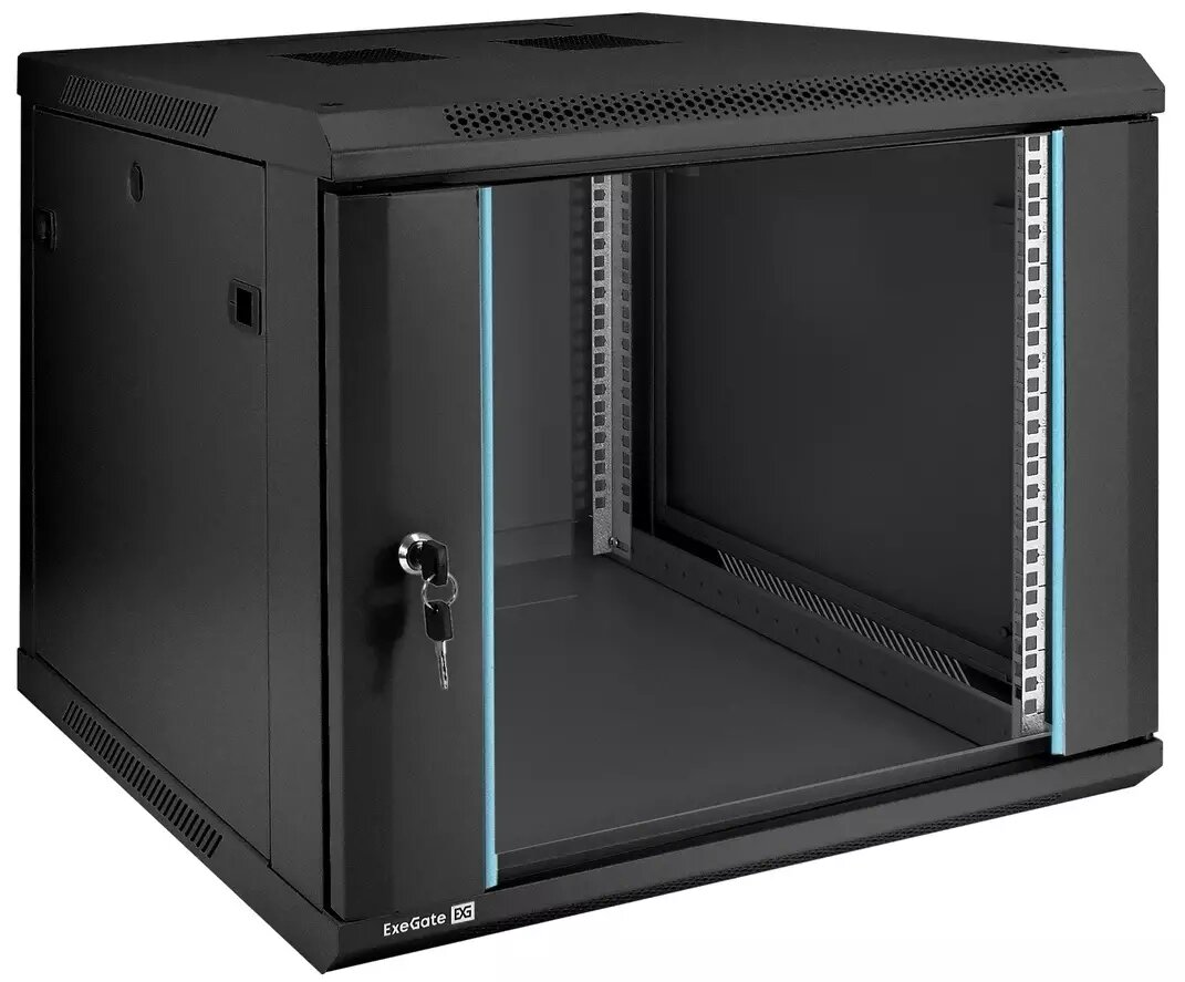 ExeGate EX298608RUS Шкаф телекоммуникационный 19" настенный 9U EC-WM-9U.600. G. BLACK (19” 9U 600x600x500mm (ШхГхВ) передняя дверь закаленное стекло съемные боковые панели пыле- и влагозащита IP23 черный RAL 9004)