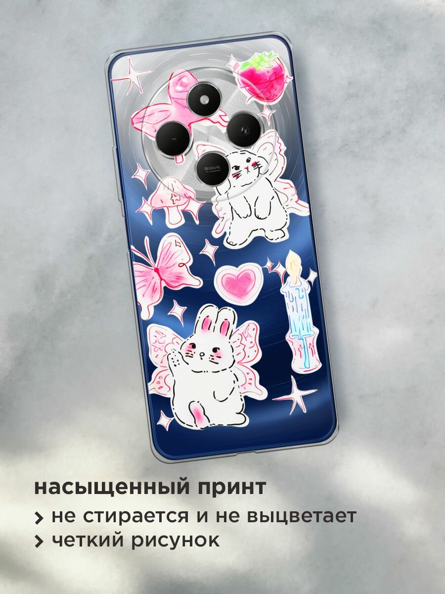 Чехол на Xiaomi Redmi 14C/Poco C75 4G/Redmi A4 5G/Poco M7 5G / Сяоми Редми 14C с принтом "Феи-кролики", прозрачный — фото 1