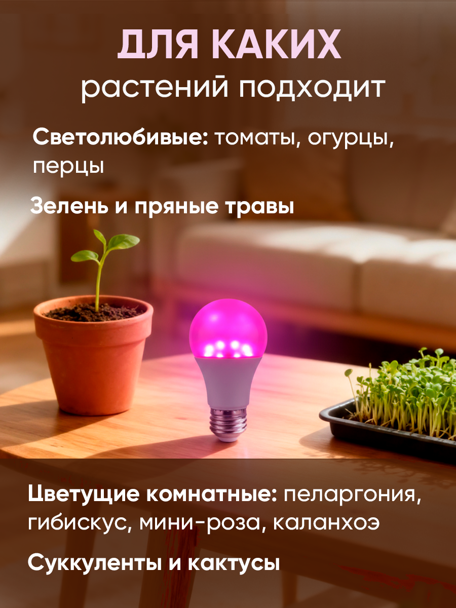Фитолампа для растений, рассады и комнатных цветов красно-синего спектра 15w Е27 — фото 1