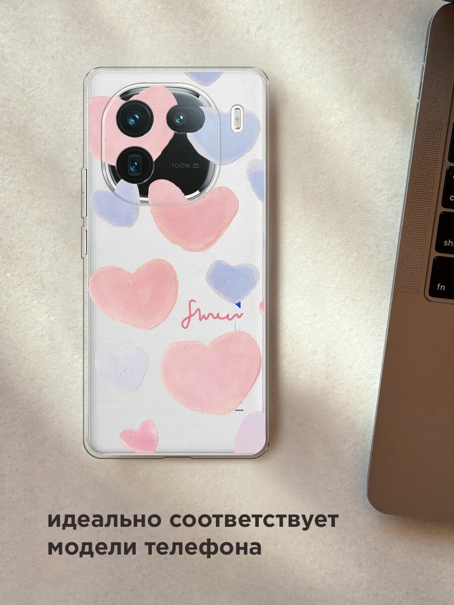 Чехол на Vivo iQOO 12 / Виво iQOO 12 с принтом "Пастельные сердечки", прозрачный — фото 1