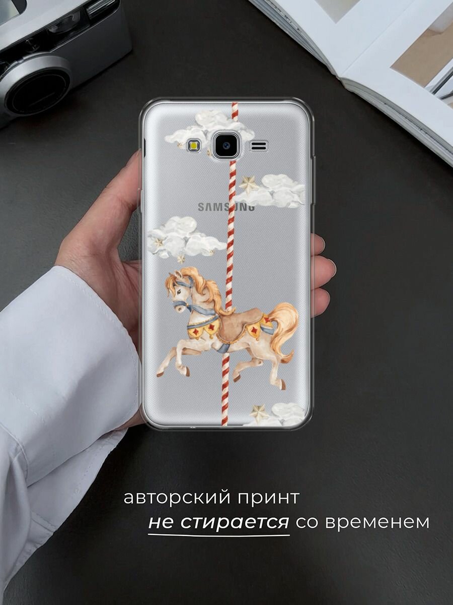 Чехол на Samsung Galaxy J7 Neo / Самсунг Галакси Джей 7 Нео с принтом "Карусель лошадка", прозрачный — фото 1