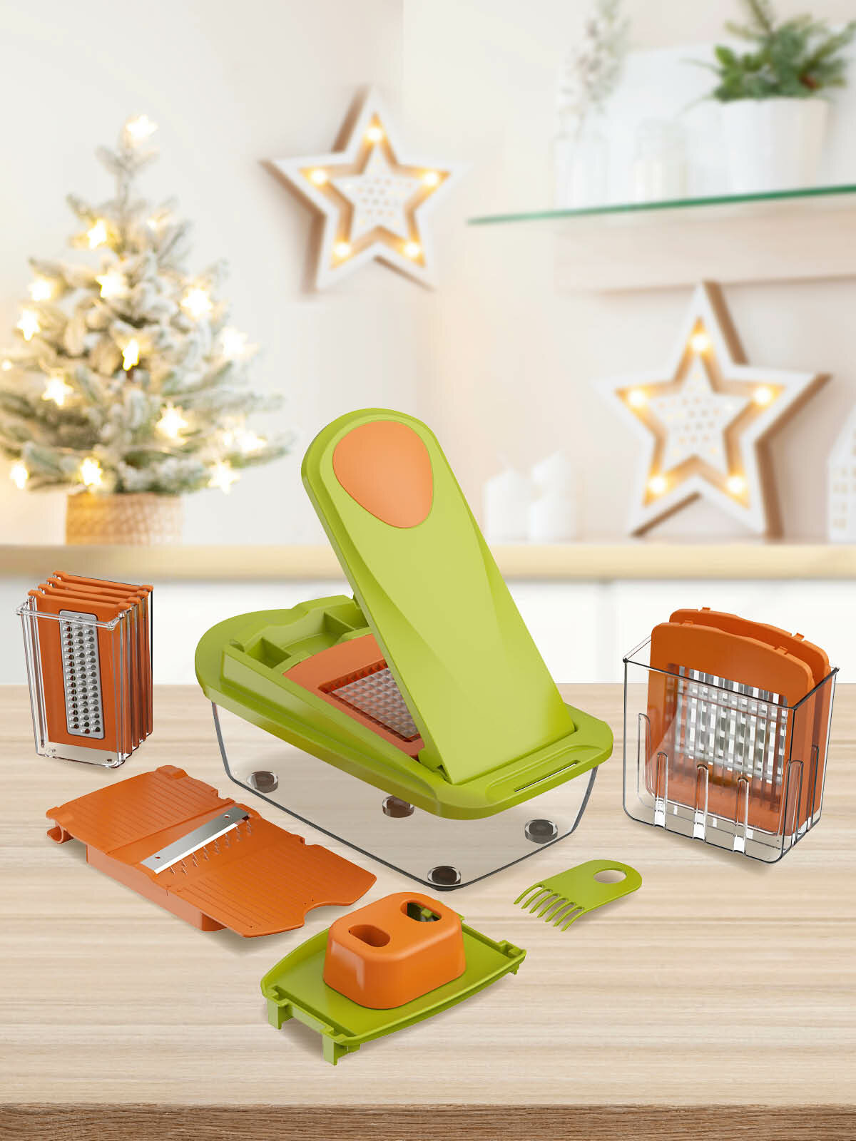 Овощерезка "Oursson CV2808PM/MC" с контейнером 8 насадок многоцветная