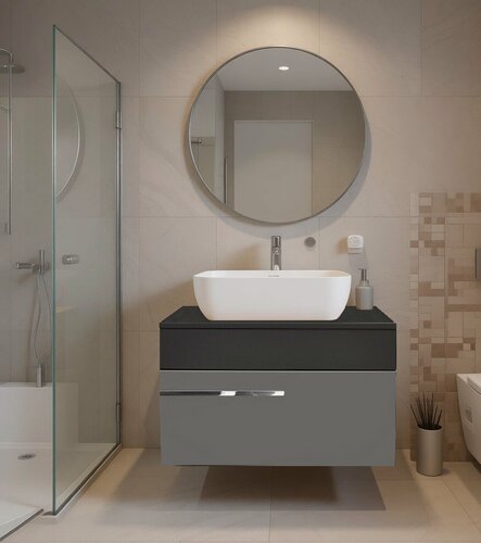 Изображение товара Мебель для ванной Вудлайн 65, темно-серый/серый, раковина Квадра, зеркало Руан D65