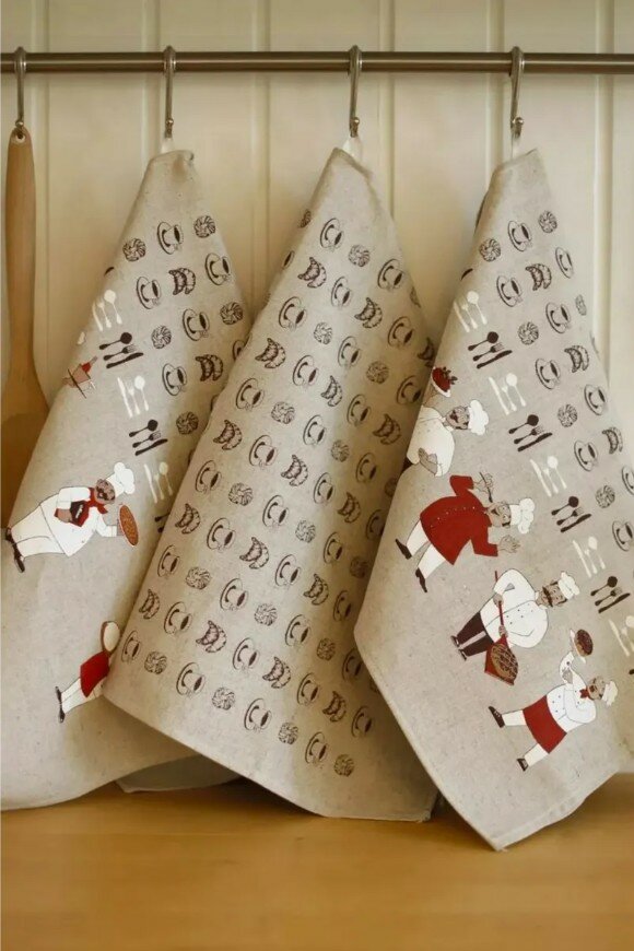 Набор полотенец из 3 штук "Поварята" из льна и хлопка, 45*60 в подарочной упаковке