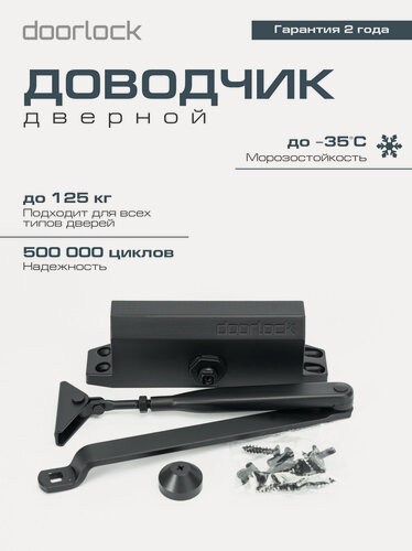 Изображение товара Доводчик дверной морозостойкий DOORLOCK DL77N 4/5 уличный для калитки, входной железной двери от 90 до 125 кг.