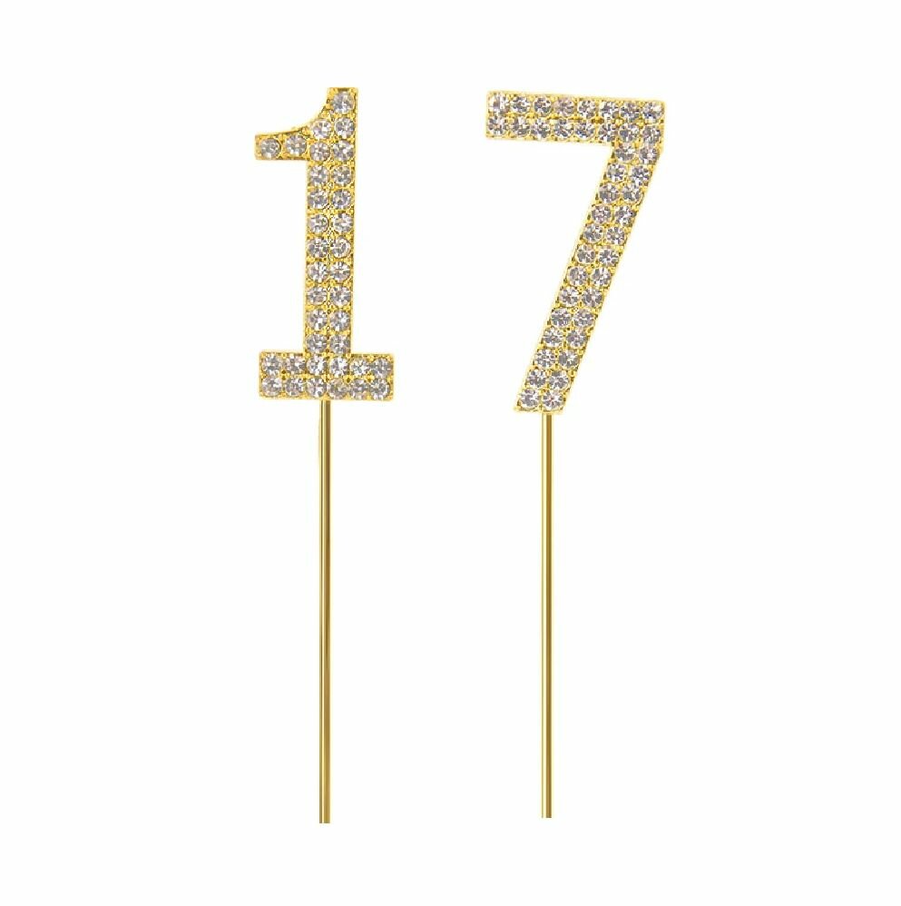 Набор топперов 17 металлический золотистый со стразами