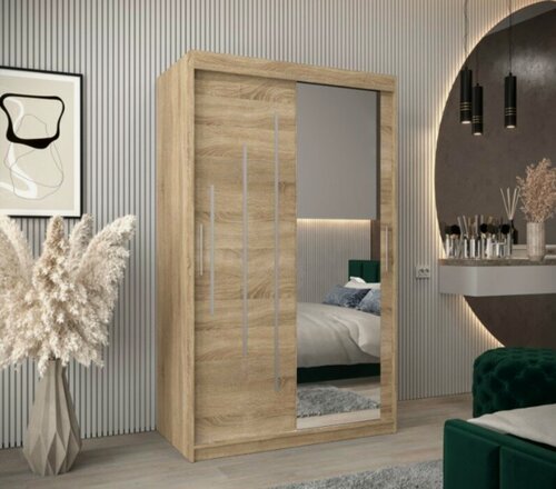 Изображение товара Шкаф-купе МебельЛэнд24 Валмиера NEW - 3 Дуб Сонома 90x50x200 дуб светлый для одежды двухдверный с 1 зеркалом