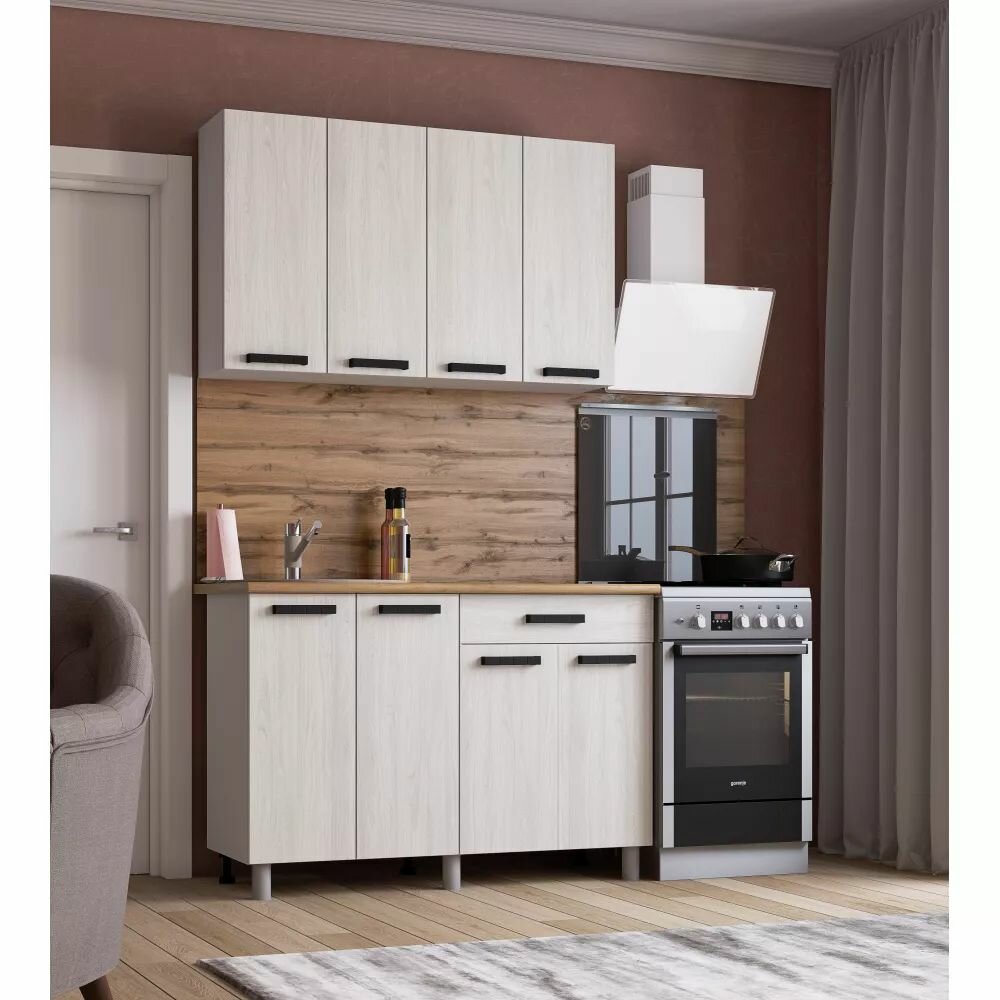 Кухонный гарнитур(кухня) без столешницы Нагано 1.2м ЛДСП фасад Ясень Анкор Светлый корпус Белый ЛДСП 1200х2160х430 тэкс