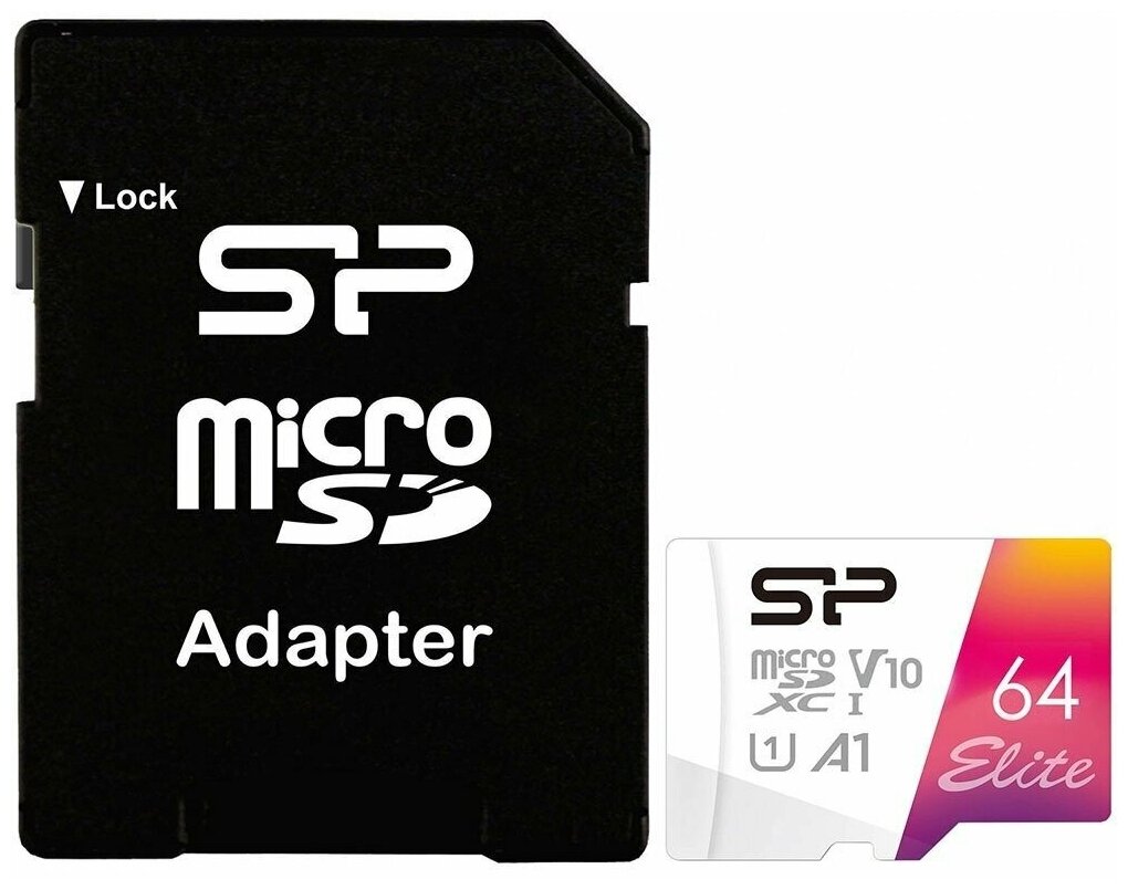 Карта памяти Silicon Power Elite microSDXC, 64 ГБ, A1, UHS-I Class 1 (U1), Class 10, с адаптером (SP064GBSTXBV1V20SP)