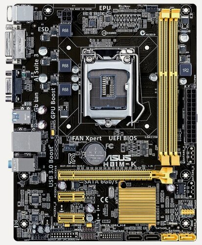 Изображение товара Материнская плата ASUS H81M-K, H81 2xDDR3 SATA Lan VGA DVI-D Sb USB3.0 mATX