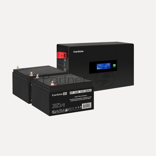 Изображение товара Комплект ИБП EX295994RUS + батарея 26Aч EX282970RUS 2шт (инвертор, синус, для котла, PF=1, настенный) ExeGate IdealSine SR-1500. LCD.2SH <1500VA/1500W