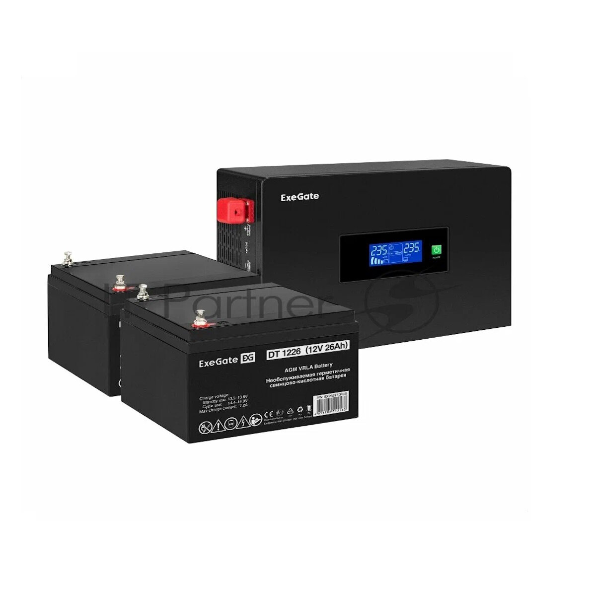 Комплект ИБП EX295994RUS + батарея 26Aч EX282970RUS 2шт (инвертор, синус, для котла, PF=1, настенный) ExeGate IdealSine SR-1500. LCD.2SH <1500VA/1500W