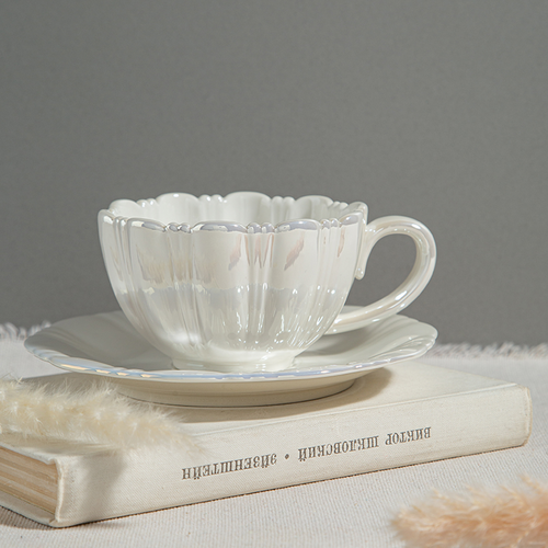 Кружка с блюдцем для чая и кофе, чайная пара жемчужная