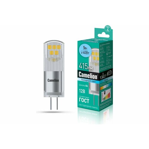 фото Camelion led5-g4-jc-nf/845/g4 5w 12v ac/dc светодиодная лампа g4 для декоративного освещения
