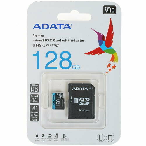Карта памяти ADATA Premier microSDXC 128 ГБ [AUSDX128GUICL10A1-RA1]