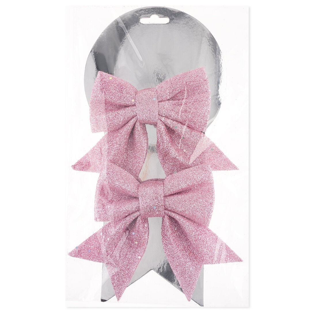 Бант для подарка Волна веселья декоративный праздничный розовый с блестками 12х15 см 2 шт