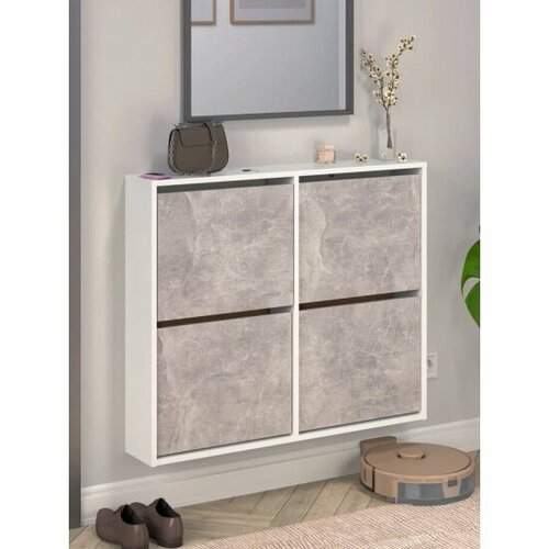 Обувница Сити Letta с вырезами 4 секции подвесная Белая гладкаяАтелье светлое 962х802hх170 5700₽