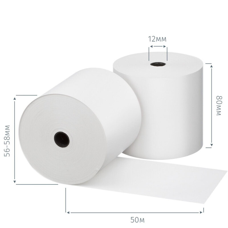 Ролики для касс 80 мм 50 м, вт.12, 42 гр. Китай, 6 шт/уп (спайка)