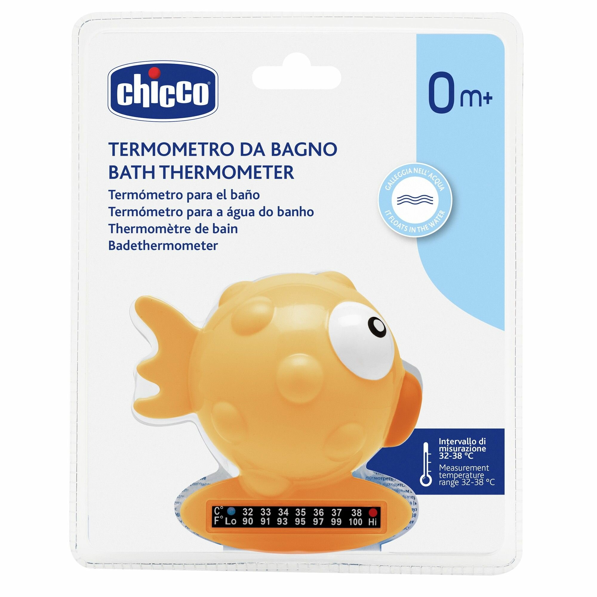 Изображение Детский плавающий термометр для ванны Chicco Рыбка-Шар оранжевый 0м+