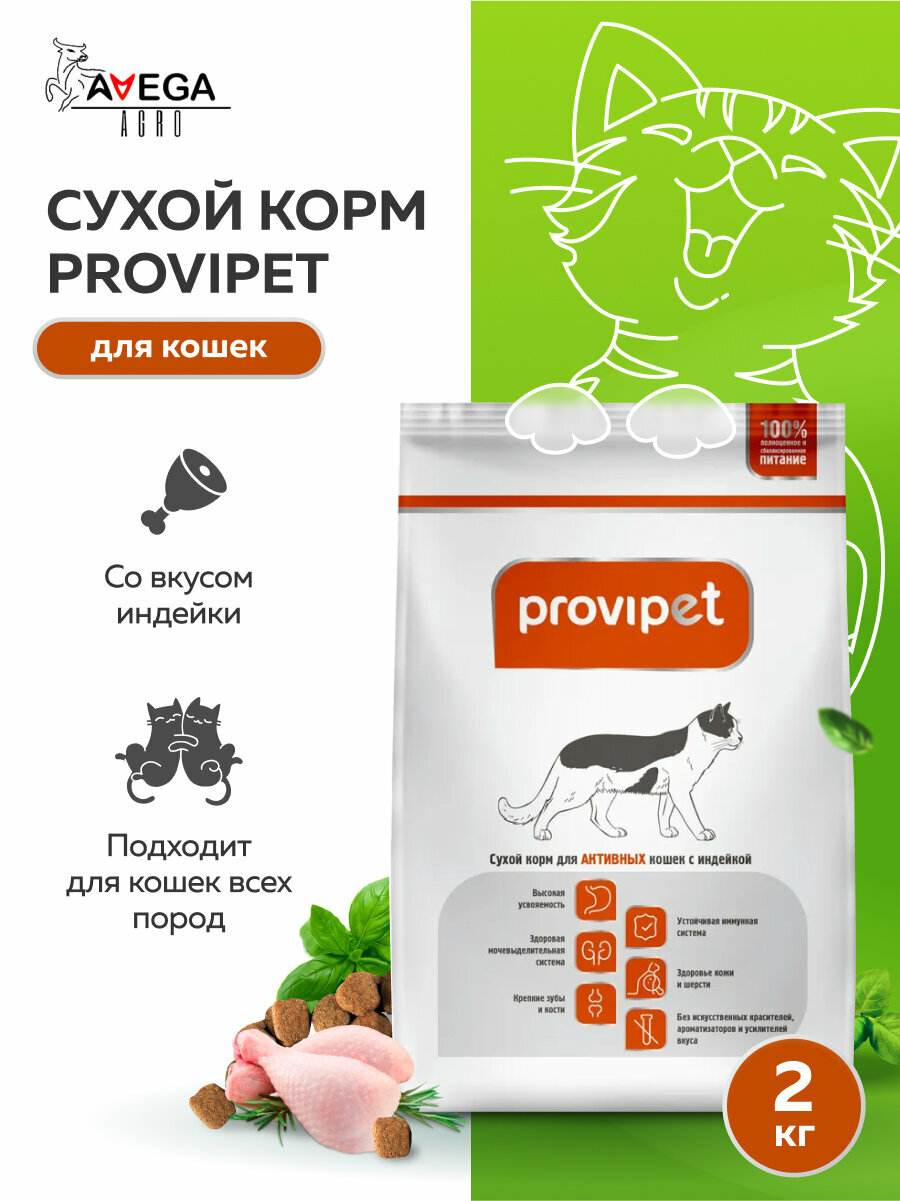Сухой корм для активных кошек с индейкой 2 кг