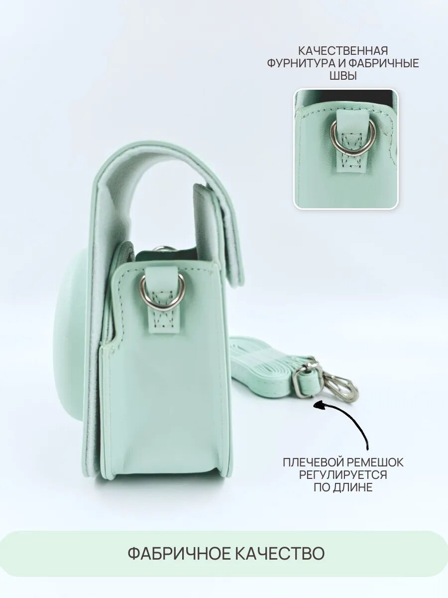 Чехол для фотоаппарата instax mini 12 зеленый экокожа, ударопрочный, с ремешком — фото 1