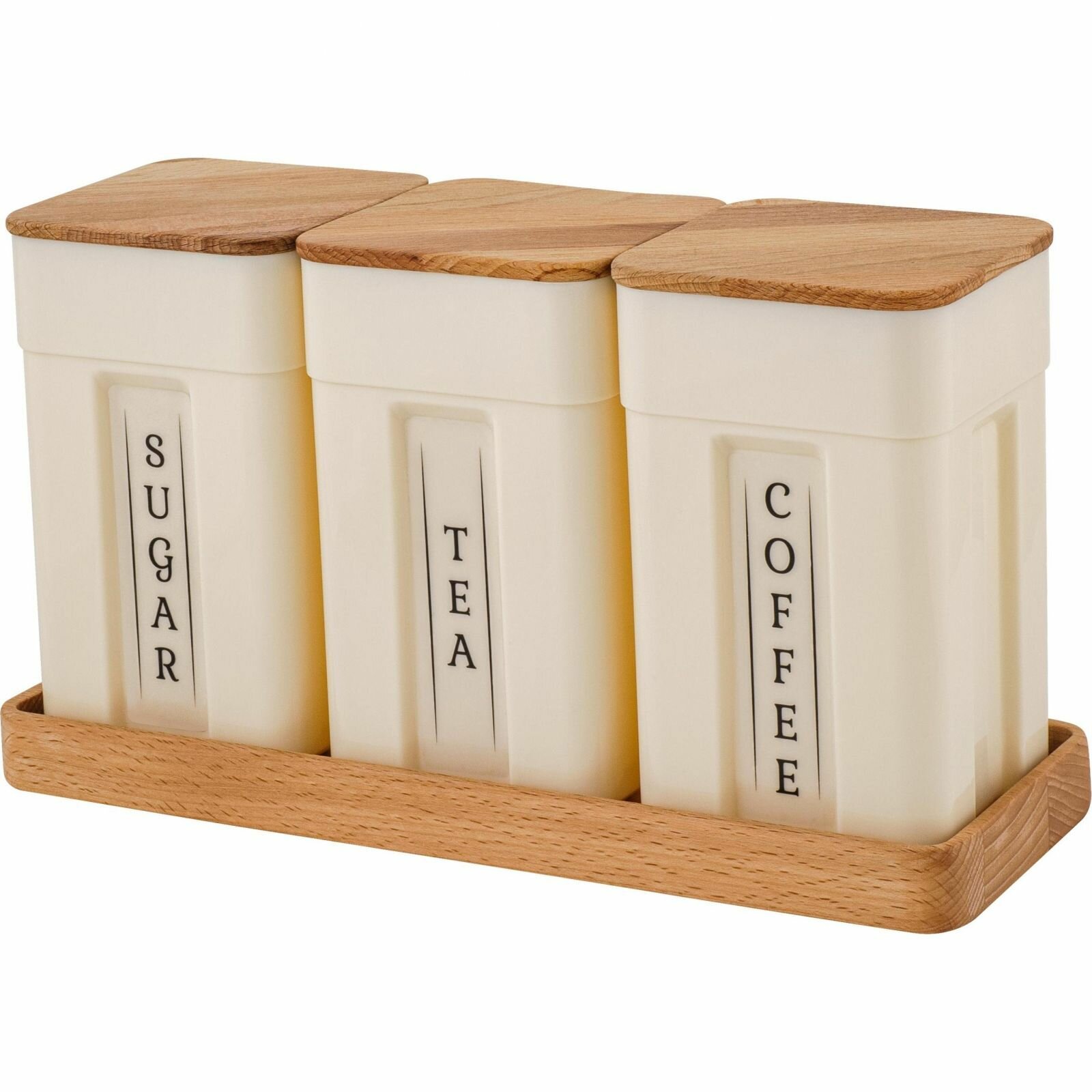 Банки для сыпучих продуктов Пластик Репаблик Rosemary 0 75 л  с деревянной крышкой на подставке