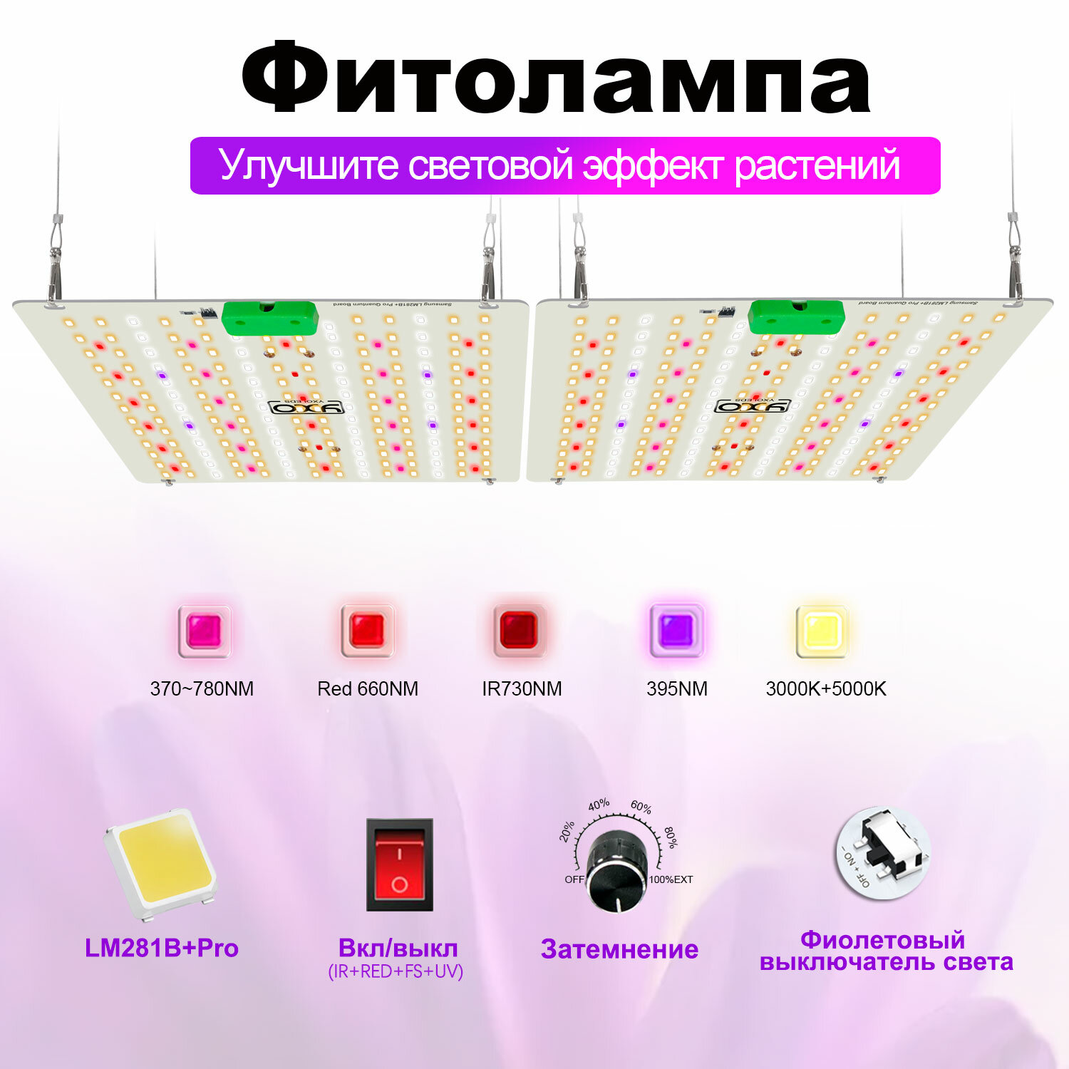 Quantum Board 180 Ватт / Samsung LM281B+Pro / фитолампа для растений /Регулируемая яркость