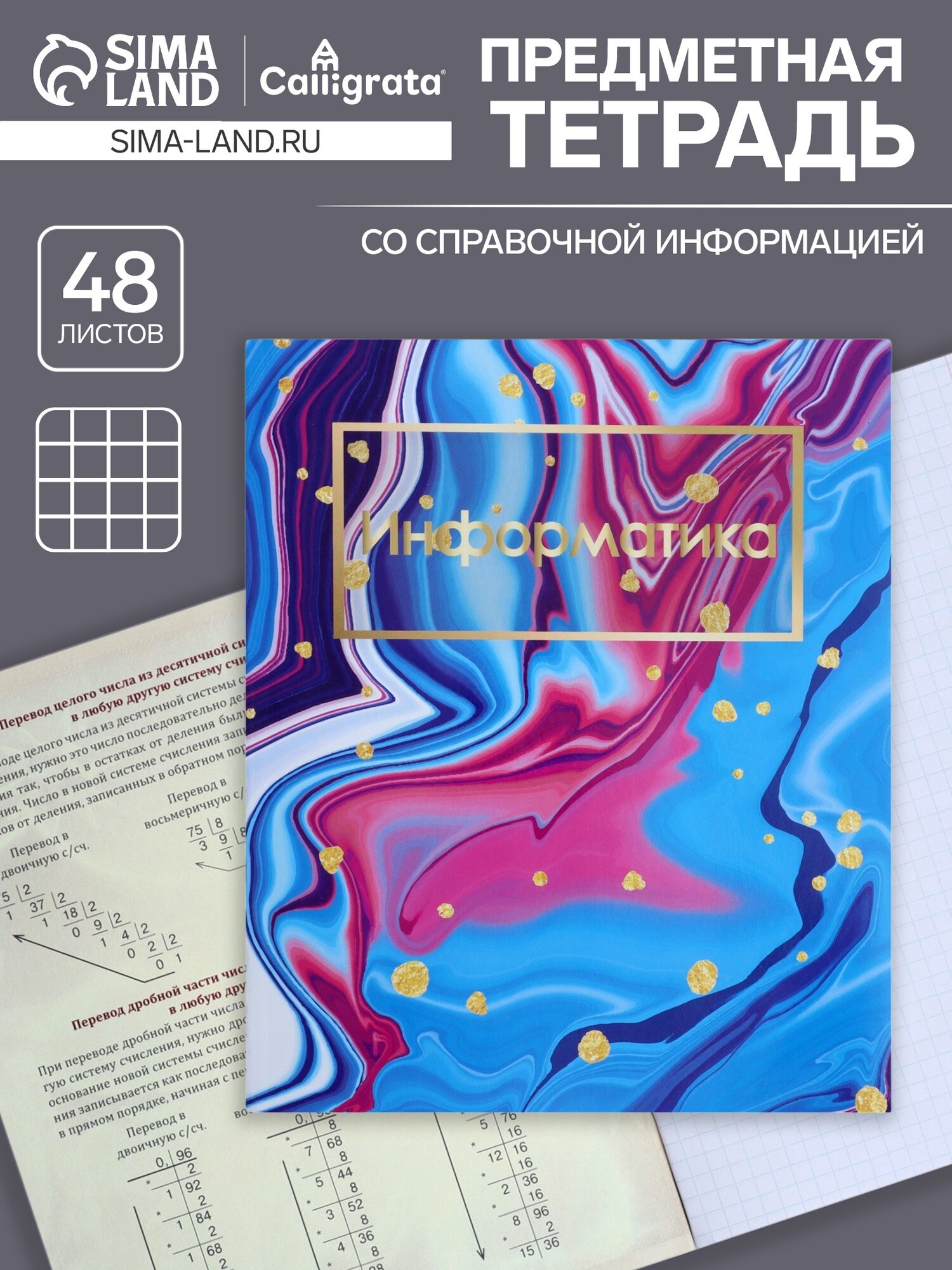 Предметная тетрадь по информатике Calligrata «Мрамор светлый», 48 листов, в клетку, со справочным материалом, обложка из мелованного картона