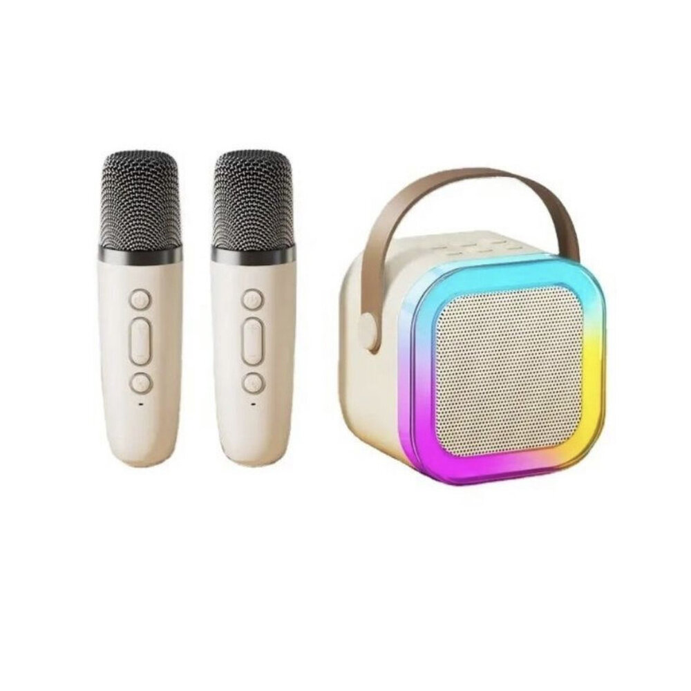 Караоке для детей, Bluetooth колонка + 2 микрофона, 2000 mAh/500 mAh/RGB/AUX/micro SD/USB flesh, Розовый, K12