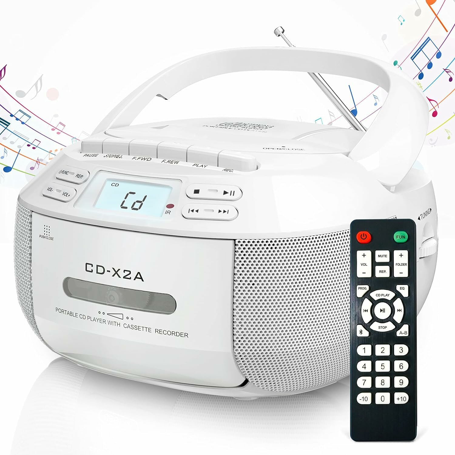 CD - плеер Boombox Кассетный проигрыватель с Bluetooth, AM / FM - радио, стерео с пультом дистанционного управления, привод AUX / USB, магнитофонная запись, жидкокристаллический дисплей