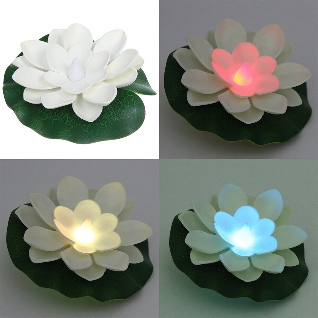 Искусственная кувшинка с подсветкой RGB d-10 см белая для пруда