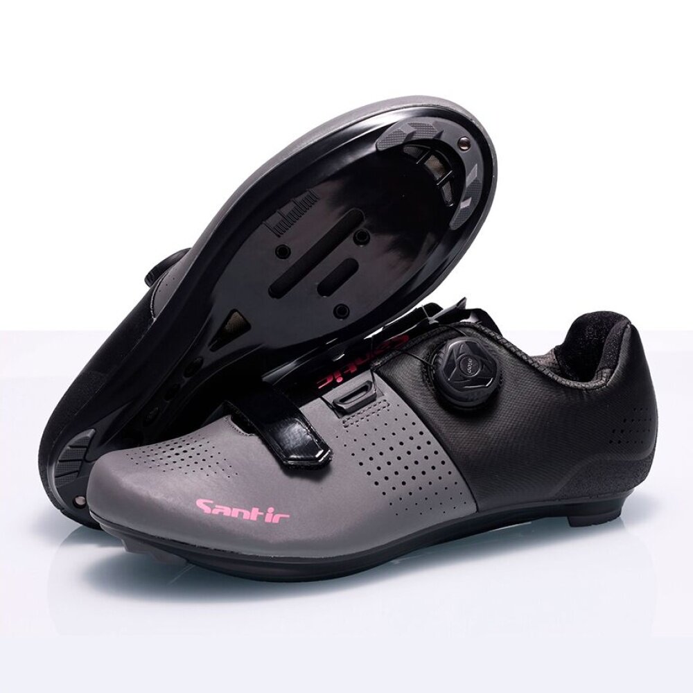 Велотуфли шоссейные Santic S21029H c системой фиксации ATOP, серый, черный, розовый, р. 40