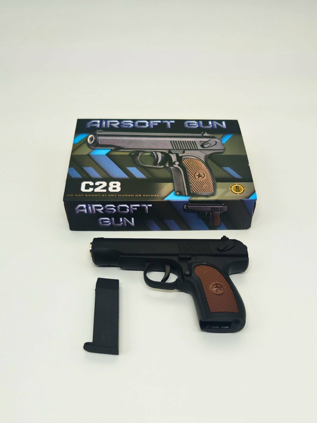 Игрушка пистолет, Пневматический пистолет, металлический C28, с пульками +100. — фото 1