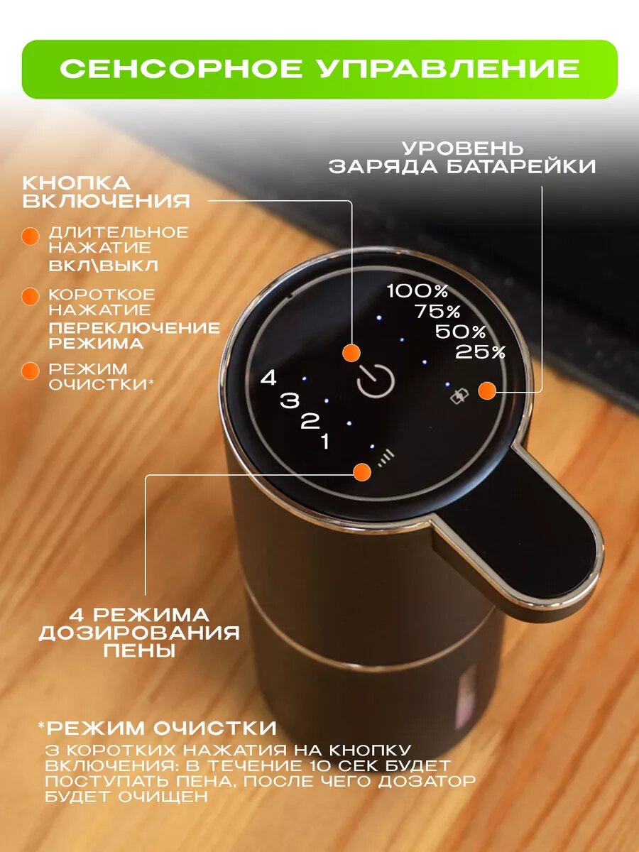 Дозатор для жидкого мыла и моющих средств автоматический, с USB-зарядкой и сенсорным управлением, чёрный — фото 1