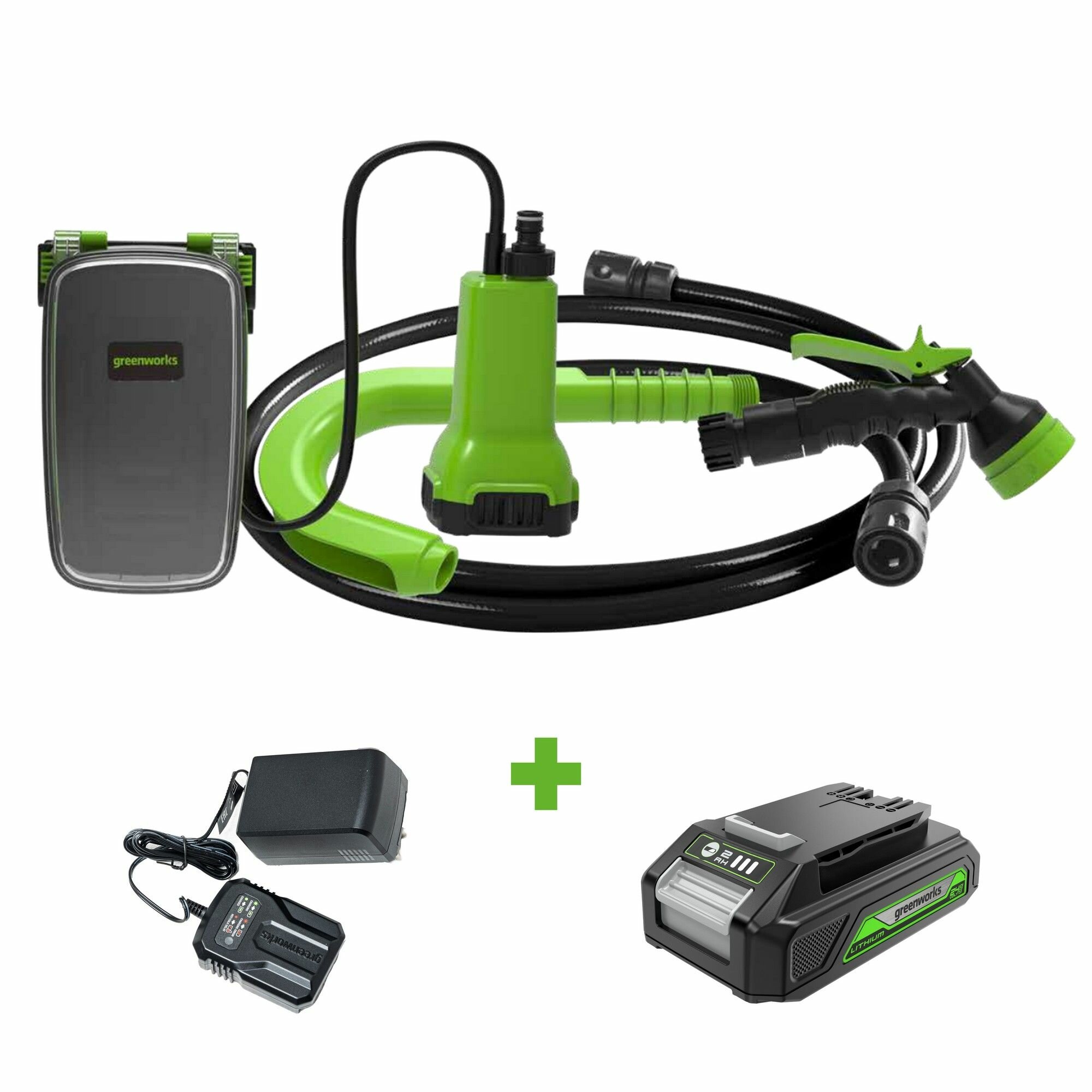 Насос аккумуляторный для полива из бочки Greenworks G24SWP 24V1х2Ач ЗУ 3401007UA
