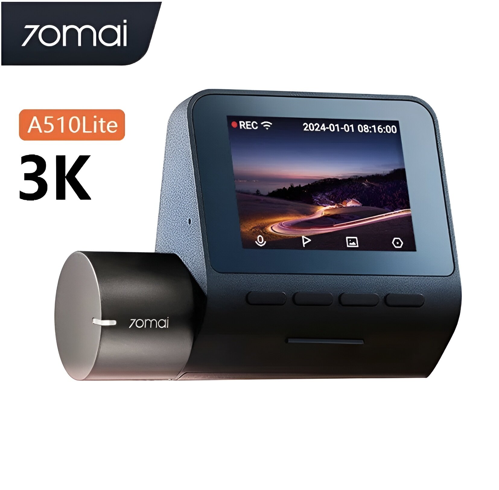 Видеорегистратор 70mai Dash Cam A510, 2688 x 1600, G-сенсор, Wi-Fi, черный