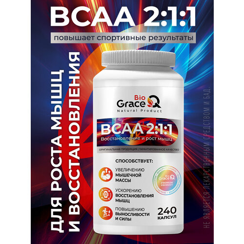 БЦАА в капсулах GraceBioQ Аминокислоты / BCAA 2:1:1 для наборы мышечной массы и ускоренного восстановления 240 шт.